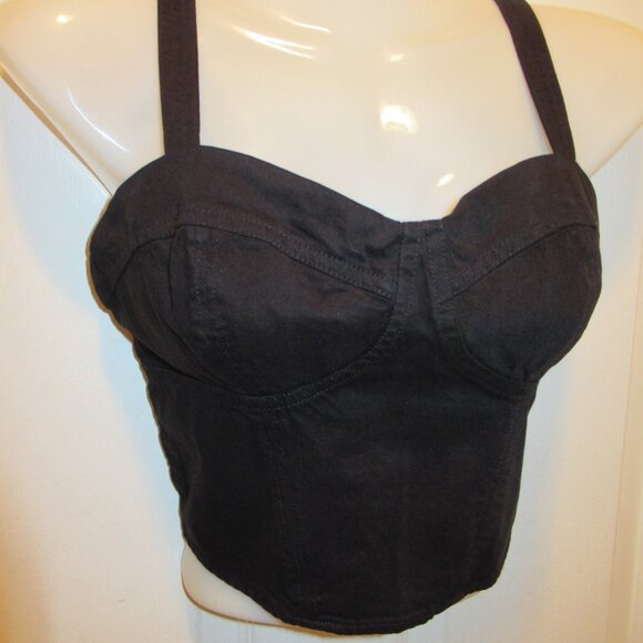 Black Bustier Crop Top, Young Fabulous & Broke NWT Pin-up Retro Hot Topic Denim - Picture 6 of 8